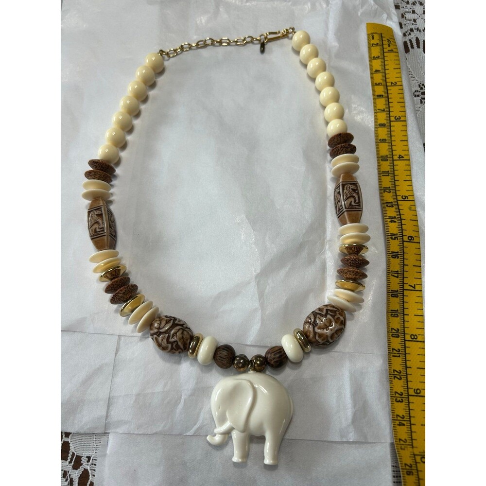 Cream and Brown Beaded Necklace